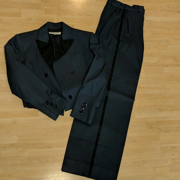 Ysl tuxedo pant in cotton navy/black - Picture 2 of 4